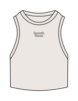 The Ribbed Crop Tank - Bone - Seventh House - Center Chest Stacked - Embroidered - Dark Brown