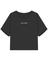 The Heavyweight Crop Tee - Washed Black - Anthem Church - Center Chest & Back Neckline - Printed - Taupe