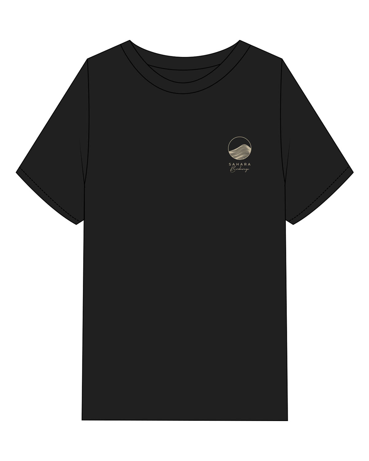 The Mens Heavyweight Tee - Black - Sahara Brokerage - Left Chest - Stacked - Embroidered - Tan