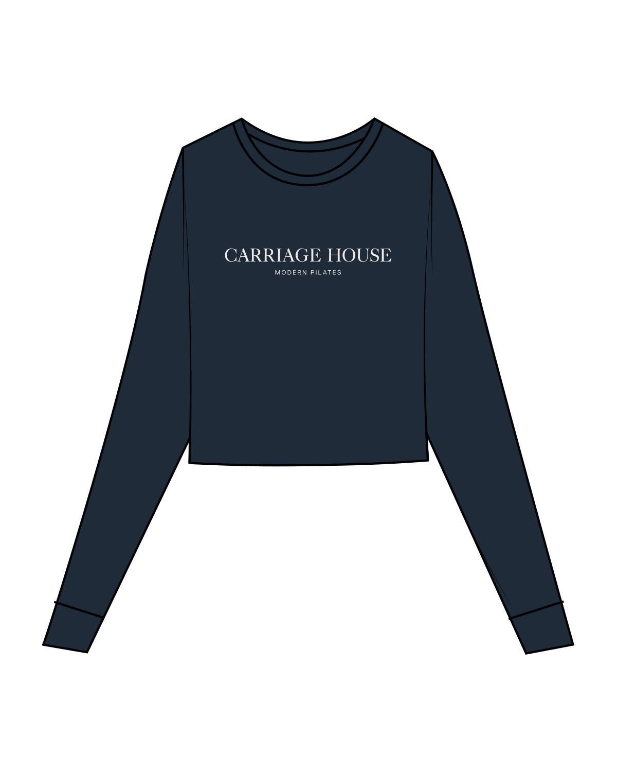 The Micro Rib Crop Long Sleeve - Navy - Carriage House - Center Chest Stacked - Printed - Bone