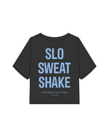 The Heavyweight Crop Tee - Washed Black - Powerhouse Fitness - Left Chest & Center Back Stacked - Printed - Blue