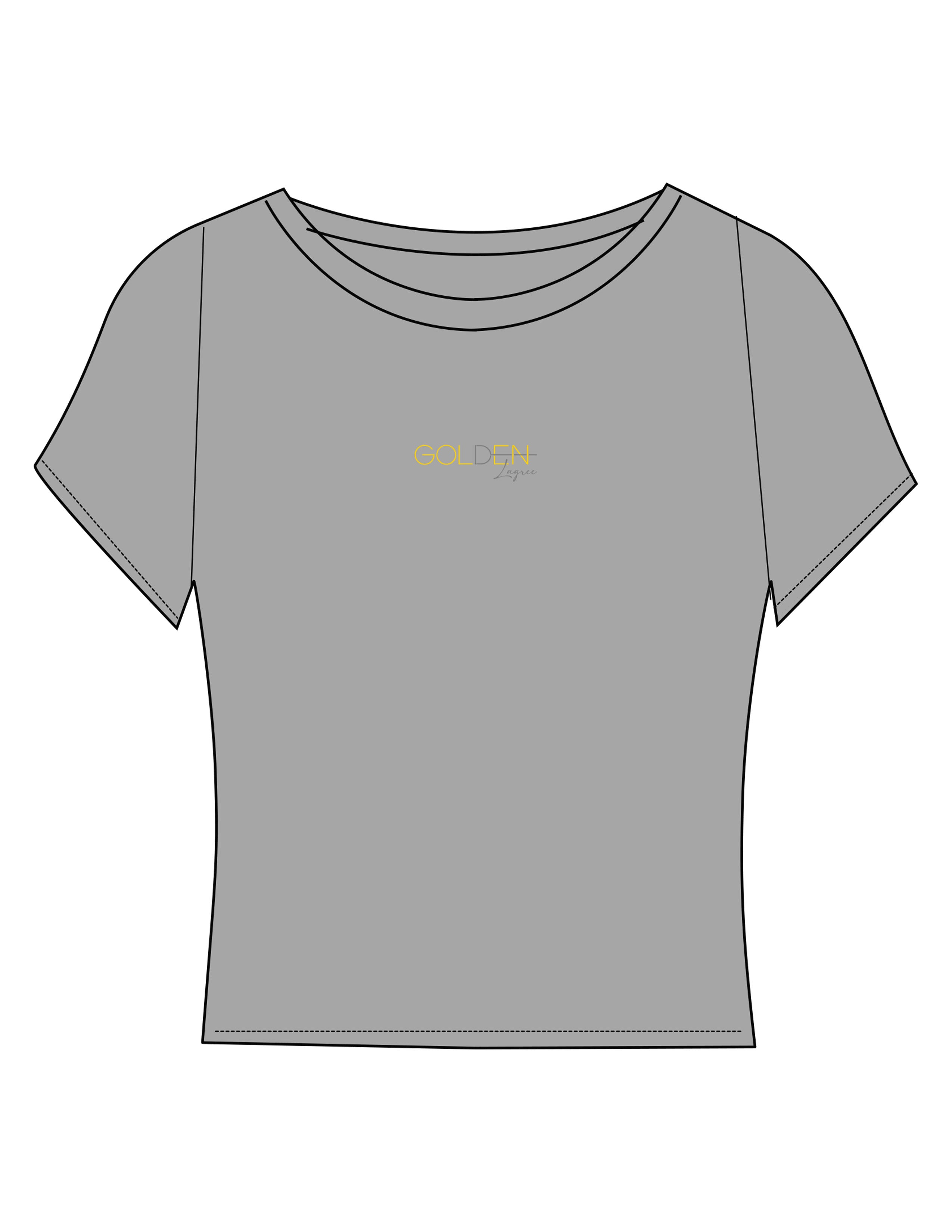The Sporty Crop Short Sleeve - Grey - Golden Lagree - Center Chest Stacked - Printed - Full Color