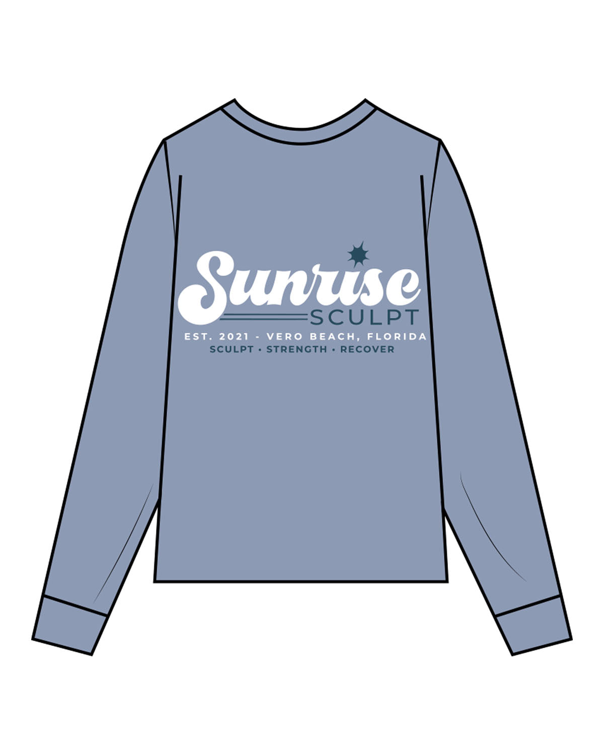 The Unisex Midweight Long Sleeve - Denim Blue - Sunrise Sculpt - Left Chest & Back Stacked - Printed - Full Color