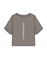 The Heavyweight Crop Tee - Washed Gray - The Burn Society - Center Chest & Back Spine - Printed - Off White