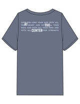 The Mens Heavyweight Tee - Washed Indigo - Plum Creek Church - Center Chest & Upper Back Stacked - Printed - Full Color