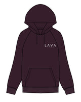 The Womens Heavy Hoodie - Plum - Lava - Left Chest Stacked & Back Center Stacked - White