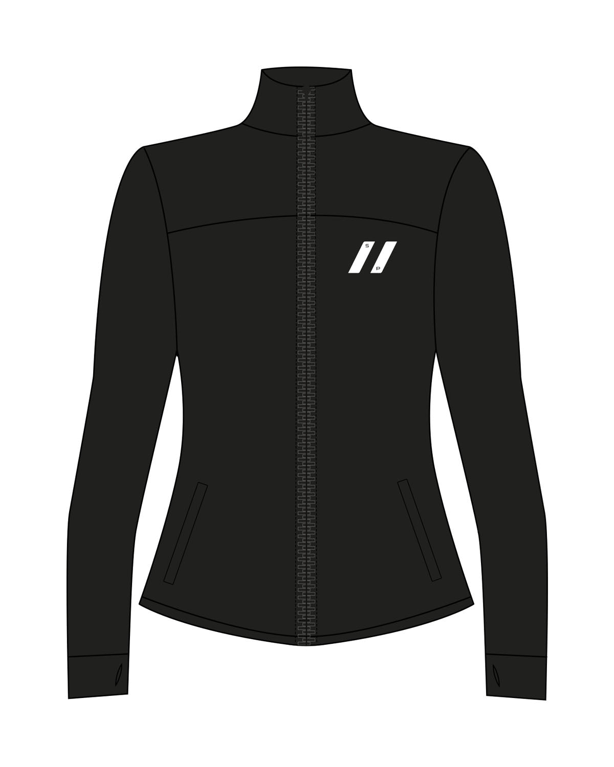 The Womens Zip Jacket - Black - Hustl Athletic - Left Chest - Printed - White