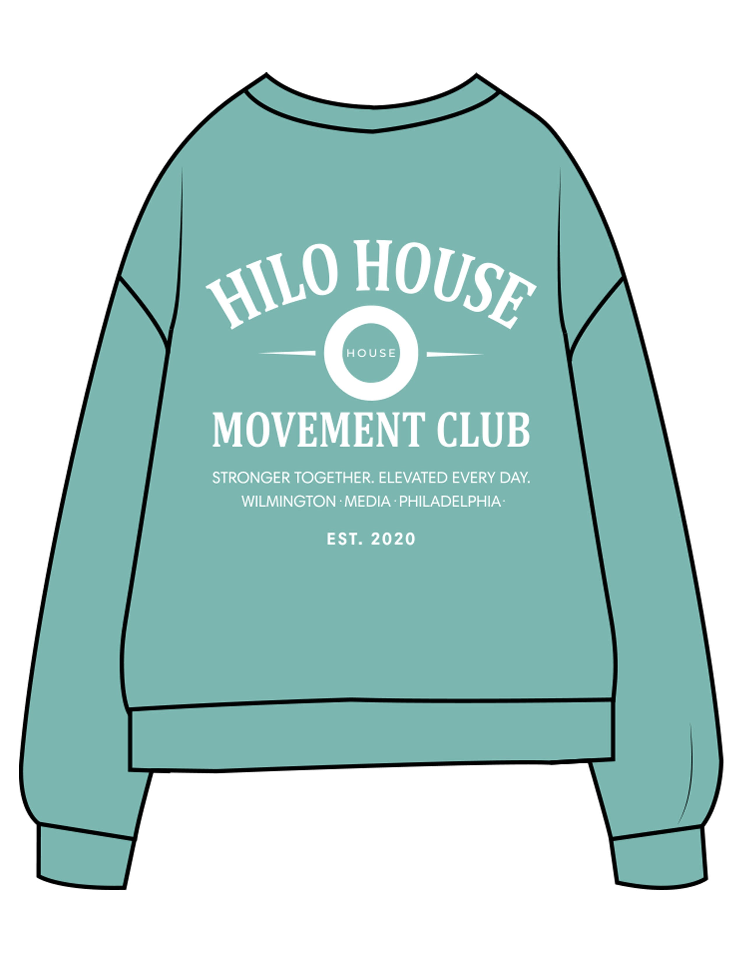 The Midweight Unisex Crewneck - Washed Mint - HiLo - Center Chest & Back Stacked - Printed - White