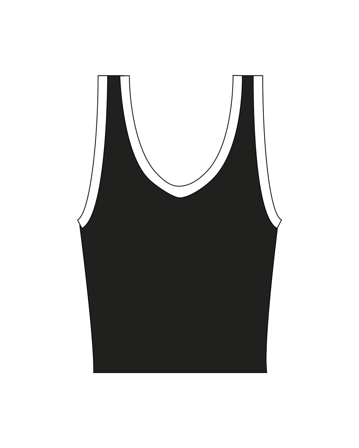 The Piped 3/4 Crop Tank - Black - Karve Lagree Fit - Center Back - Printed - White
