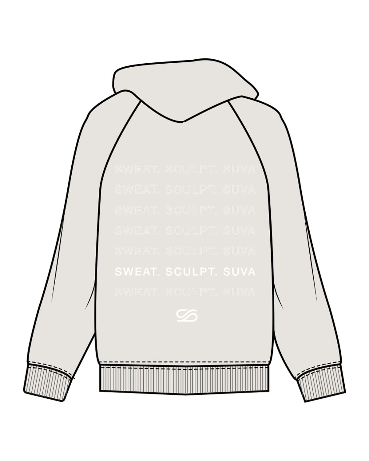 The Womens Hoodie - Washed Bone - SUVA - Left Chest Stacked & Back Stacked - Printed - White
