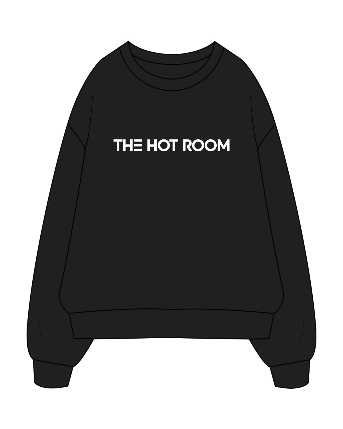 The Mens Crewneck - Black - The Hot Room - Center Chest - Printed - White