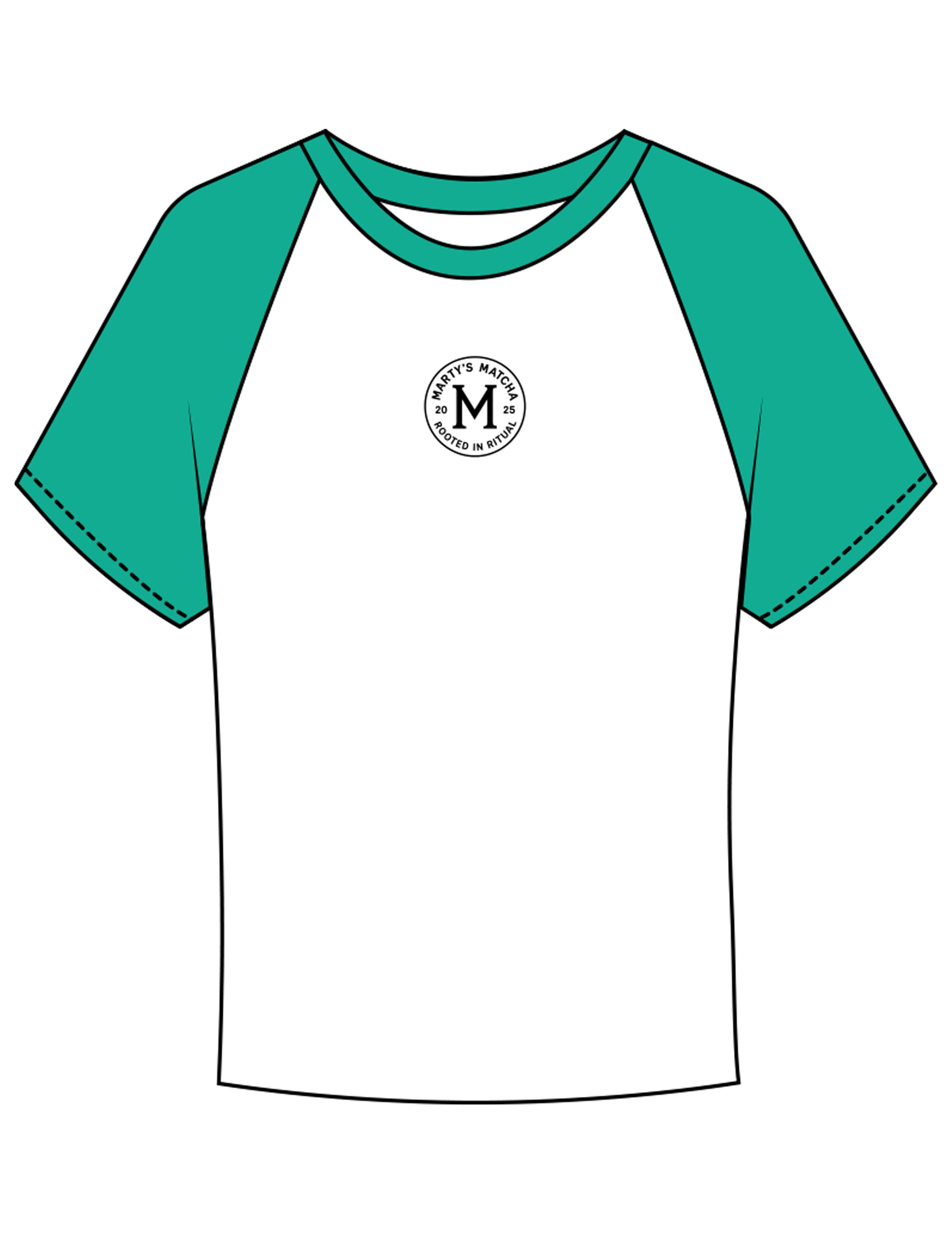 The Micro Rib Baby Tee - White / Apple - Marty's Matcha - Center Chest Round - Printed - Black