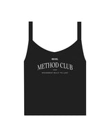 The Micro Rib Strappy Crop Tank - Black - Revel Method - Center Chest Stacked - Back Neckline - Printed - White