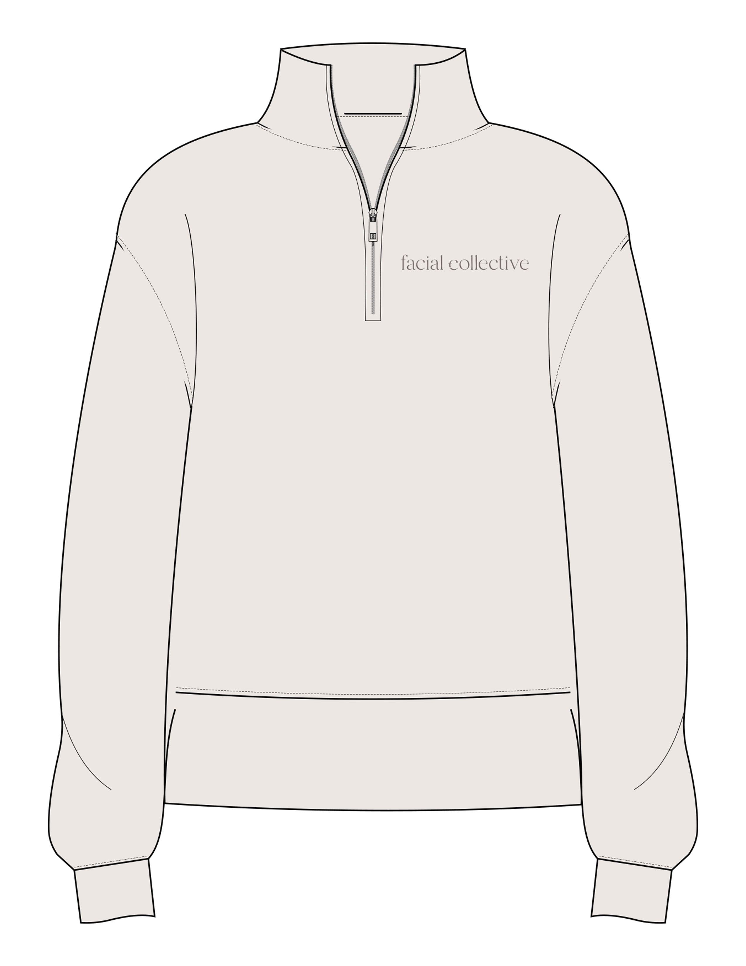 The Mens 1/4 Zip - Bone - Facial Collective - Left Chest - Printed - Gray