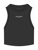 The Ribbed Crop Tank - Washed Black - Sculpted By Lagree - Center Chest - Embroidered - White