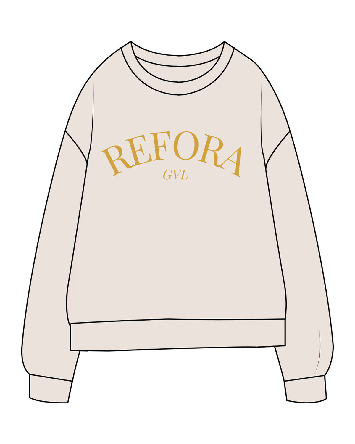 The Midweight Unisex Crewneck - Washed Ivory - REFORA - Center Chest Stacked - Printed - Gold