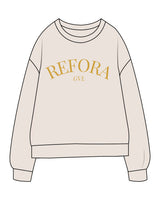 The Midweight Unisex Crewneck - Washed Ivory - REFORA - Center Chest Stacked - Printed - Gold