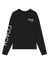 The Womens Long Sleeve - Black - Solos Pilates - Left Chest Stacked & Right Sleeve - Printed - White