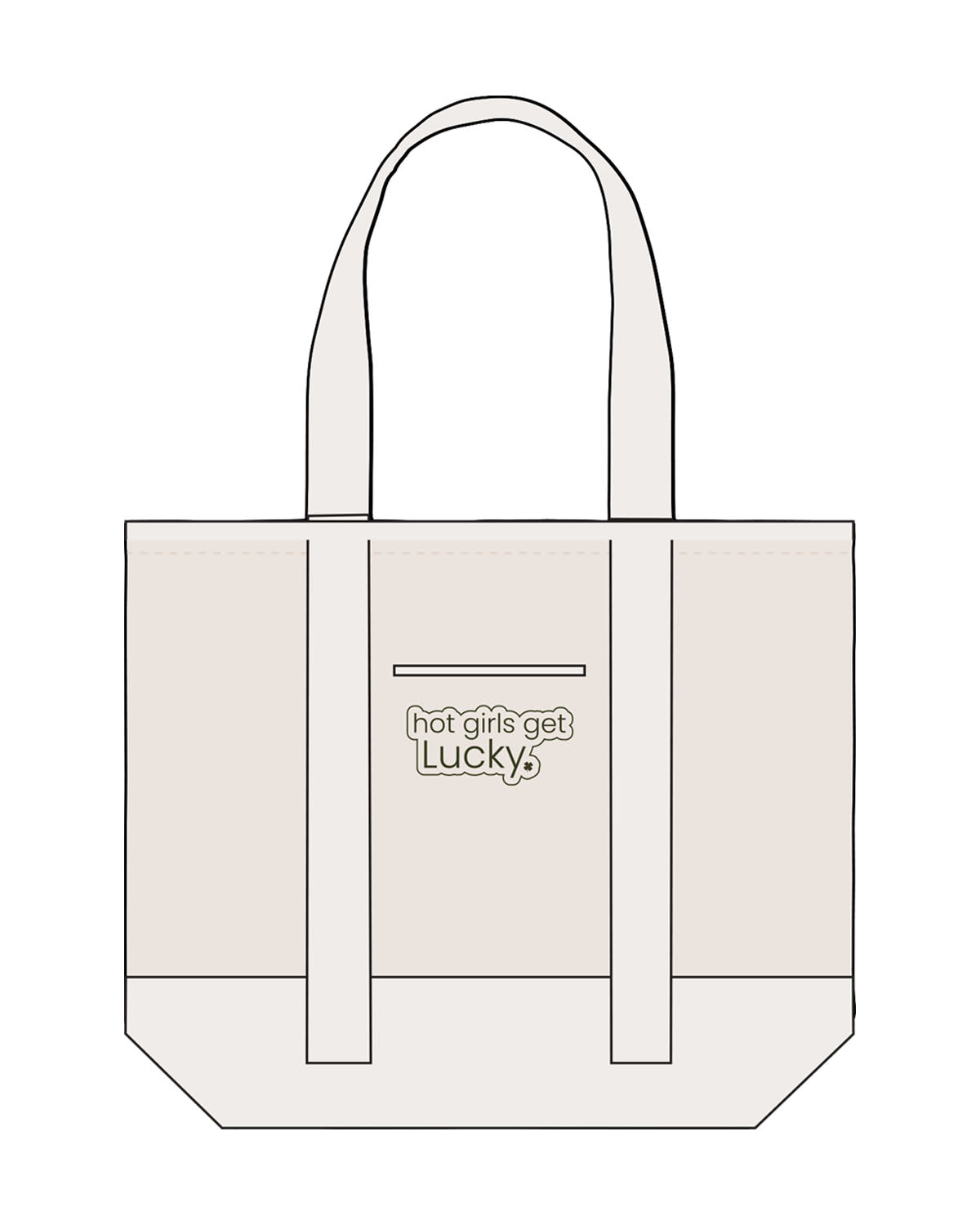 The Contrast Tote Bag - Natural / Natural - Lucky Penny - Center - Icon -Back - Lucky Girl -Printed - Green