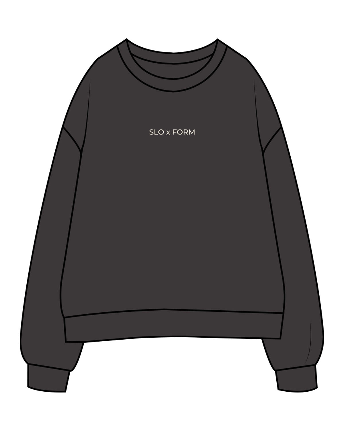 The Womens Crewneck - Washed Black - Slo x Form - Center Chest - Embroidered - Off White