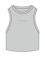 The Ribbed Crop Tank - Storm - Fit Five Studio - Center  Chest Stacked - Embroidered - Tone on Tone