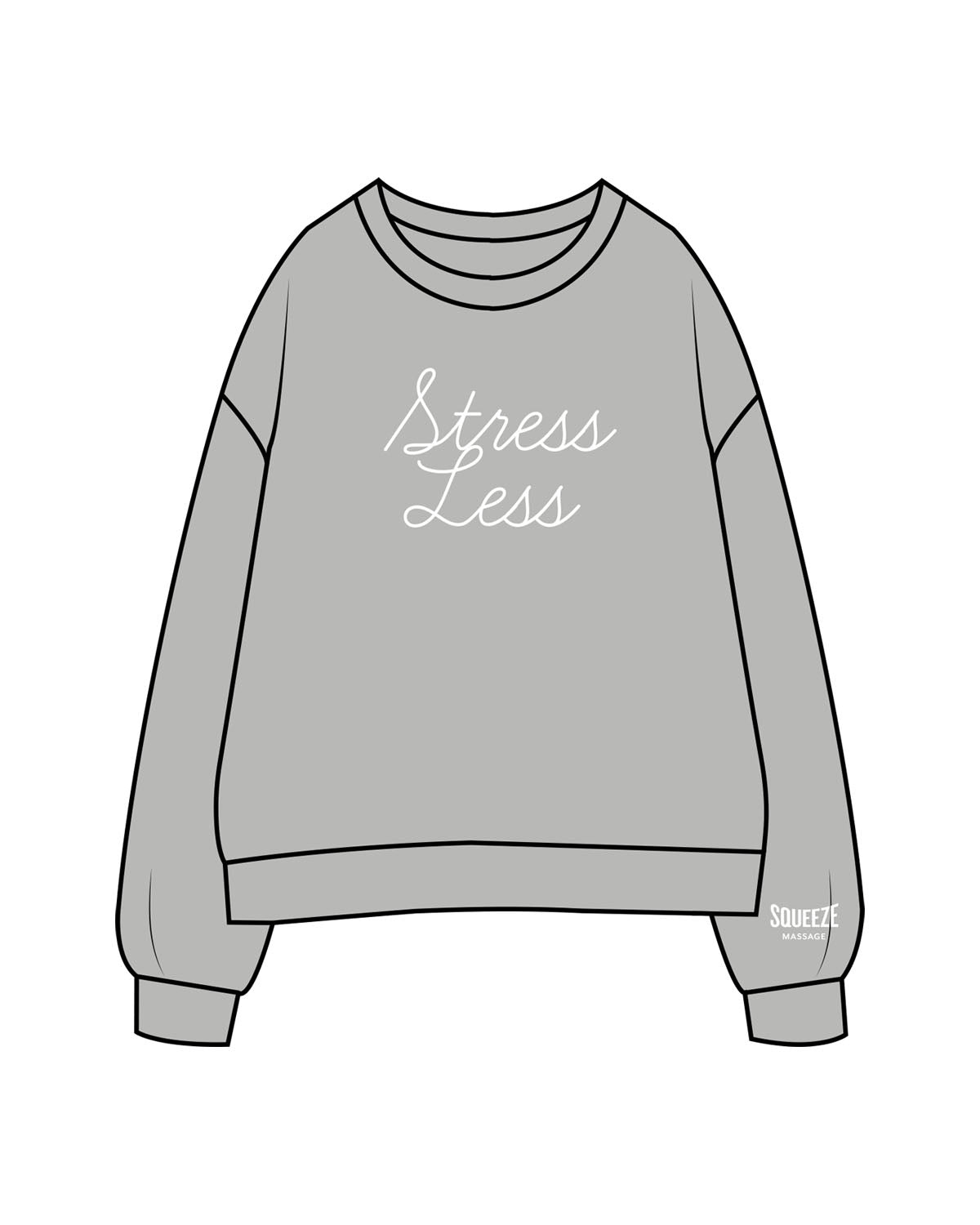 The Womens Crewneck - Heather - Squeeze Massage - Center Chest Stacked & Left Sleeve - Printed - White