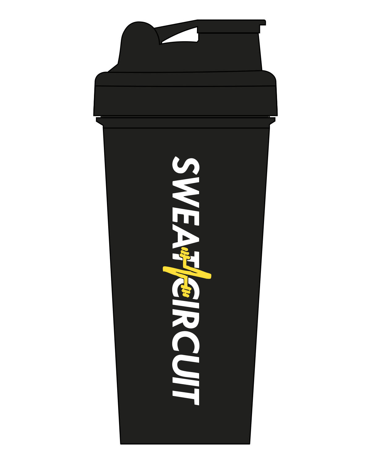The Shaker Bottle - Black - Sweat Circuit - Front Vertical Text - Printed - Full Color