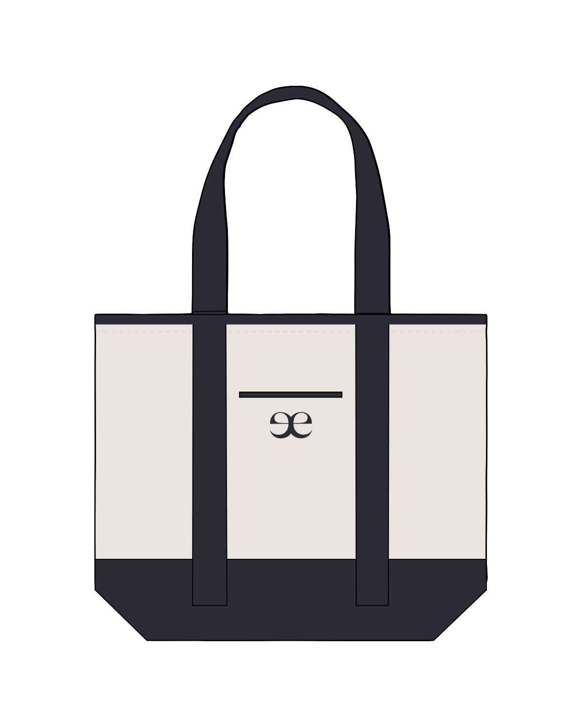 The Contrast Tote Bag - Natural / Navy - Evolve Lagree - Center Body - Embroidered - Navy