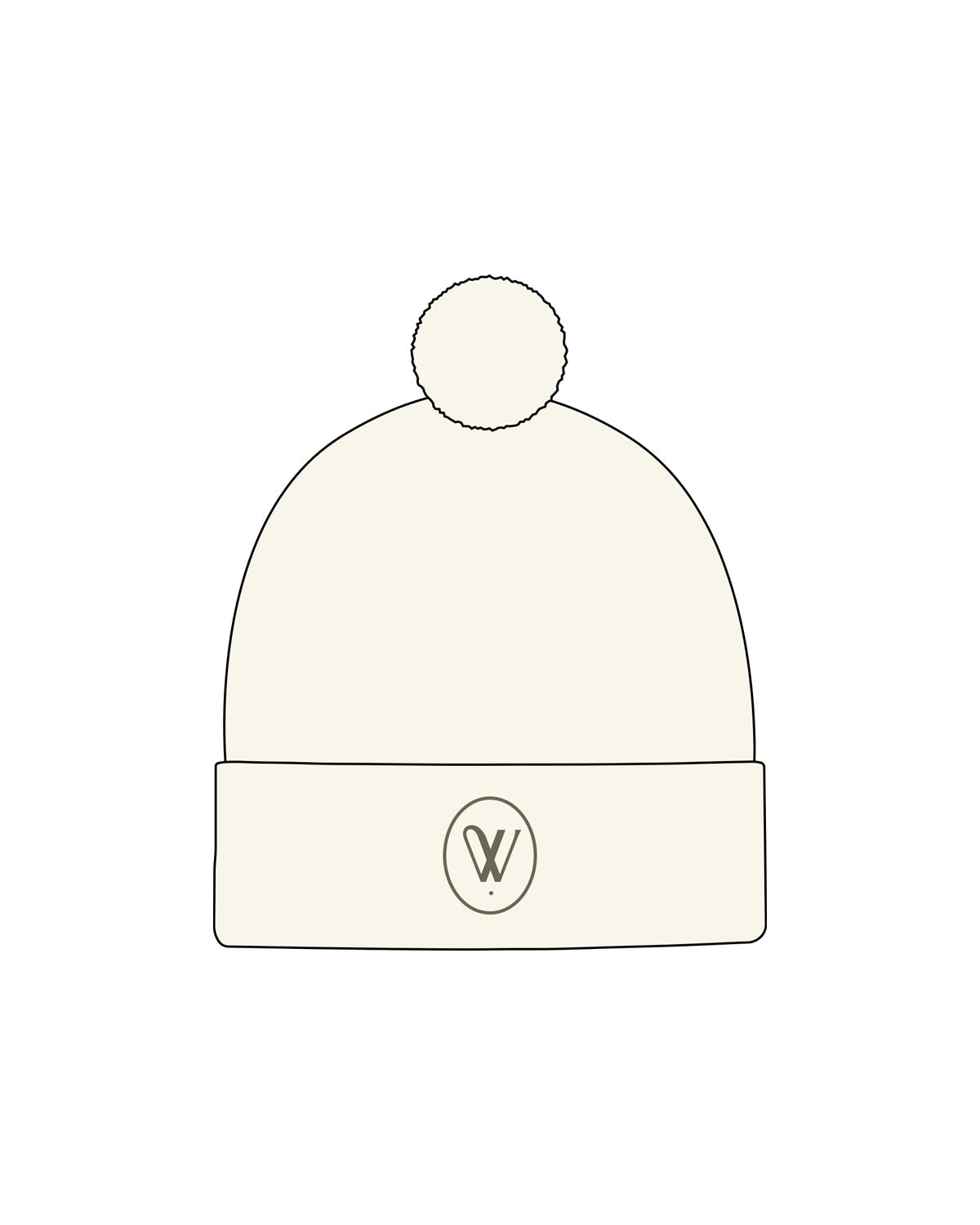The Pom Pom Beanie - Off White - Velvaere  - Center Foid - Embroidered - Green