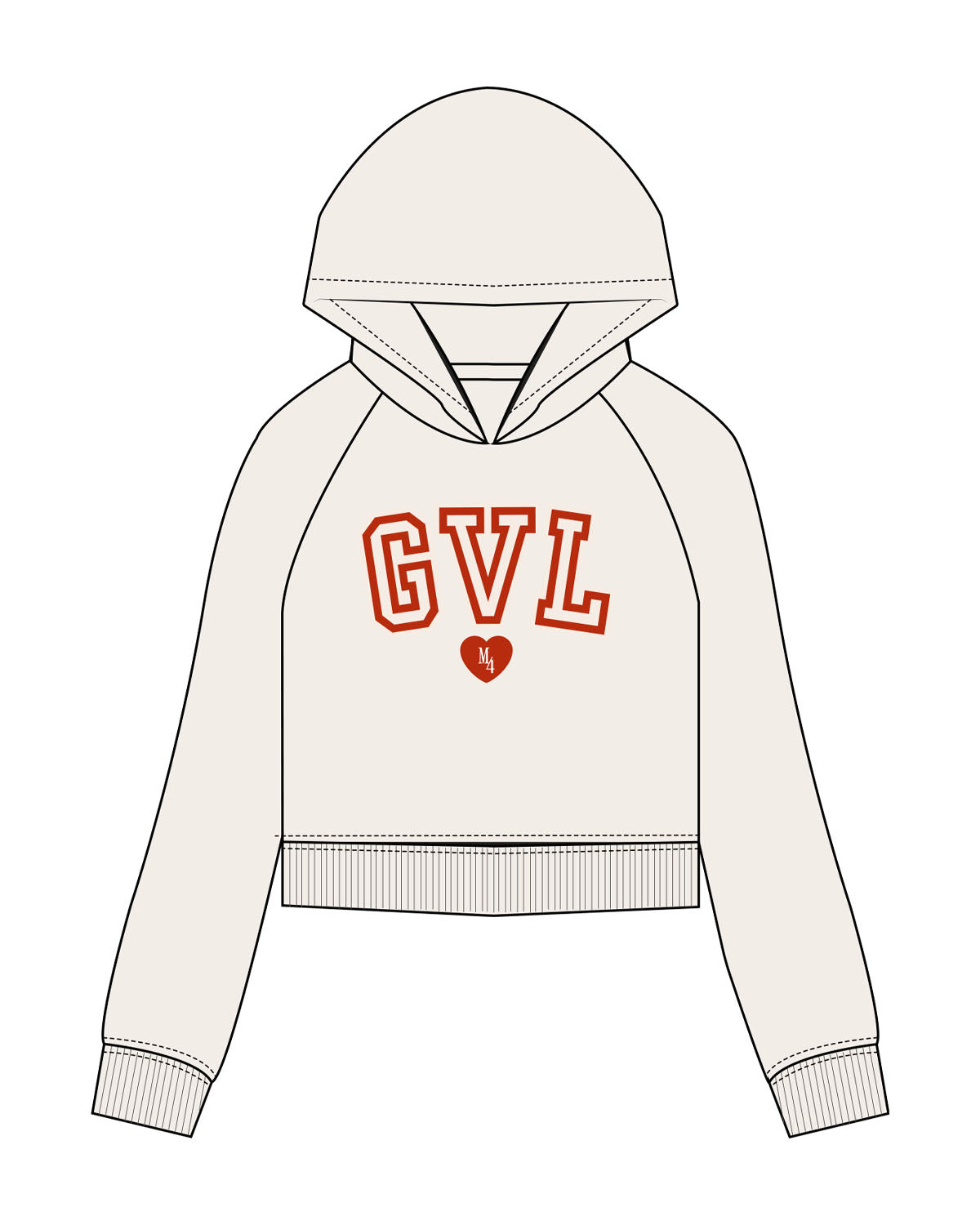 The Womens Lightweight Cropped Hoodie - Ivory - M4Lagree - Center Chest Stacked - Printed - Full Color