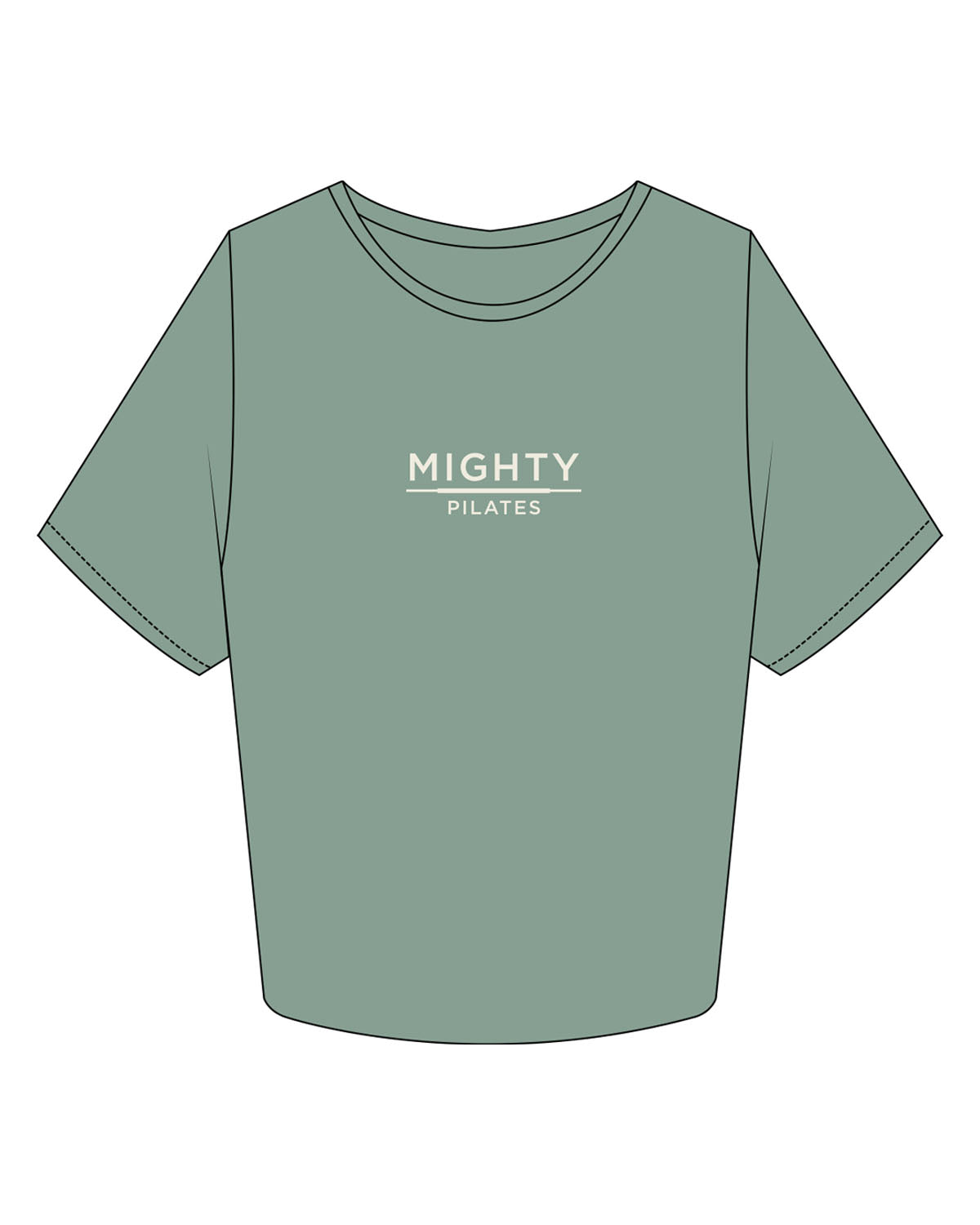 The Crop Tee - Sage - Mighty Pilates - Center Chest Stacked - Printed - Off White