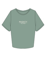 The Crop Tee - Sage - Mighty Pilates - Center Chest Stacked - Printed - Off White