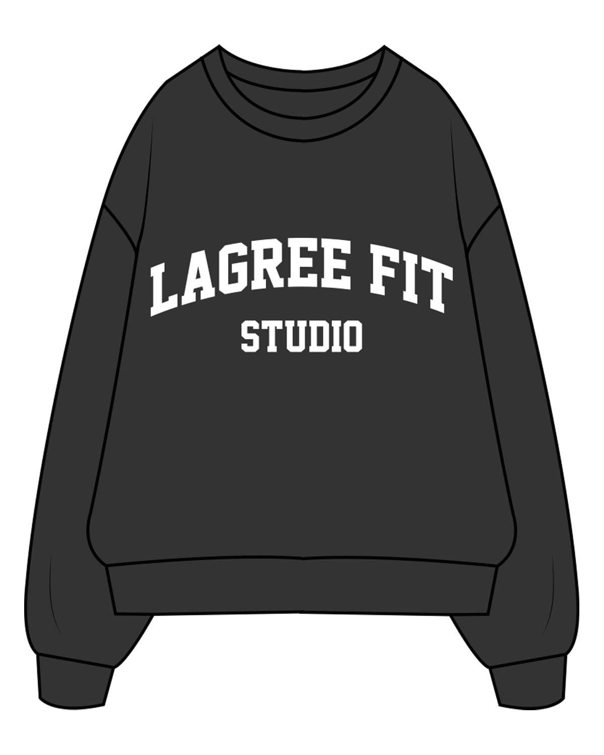 The Mens Crewneck - Washed Black - Lagree Fit Studio - Center Chest - Back Center - Printed - White