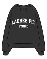The Mens Crewneck - Washed Black - Lagree Fit Studio - Center Chest - Back Center - Printed - White