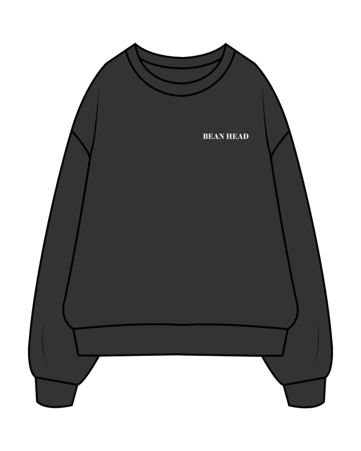 The Mens Crewneck - Washed Black - Bean Head - Left Chest - Embroidered - White