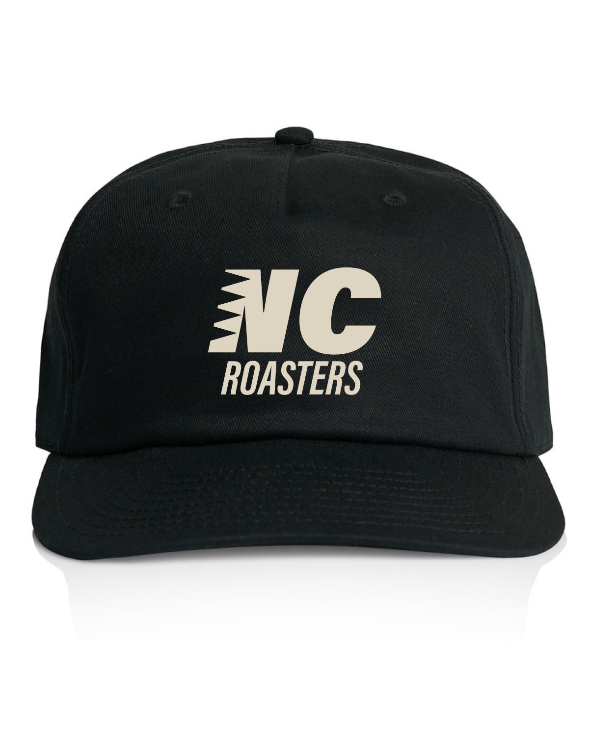 The Class 5 Panel Cap - Black - Necessity Coffee - "NC Roasters" - Embroidered - Off White