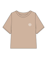 The Boxy Crop Tee - Sand - Balanced Self- Left Chest - Printed - White