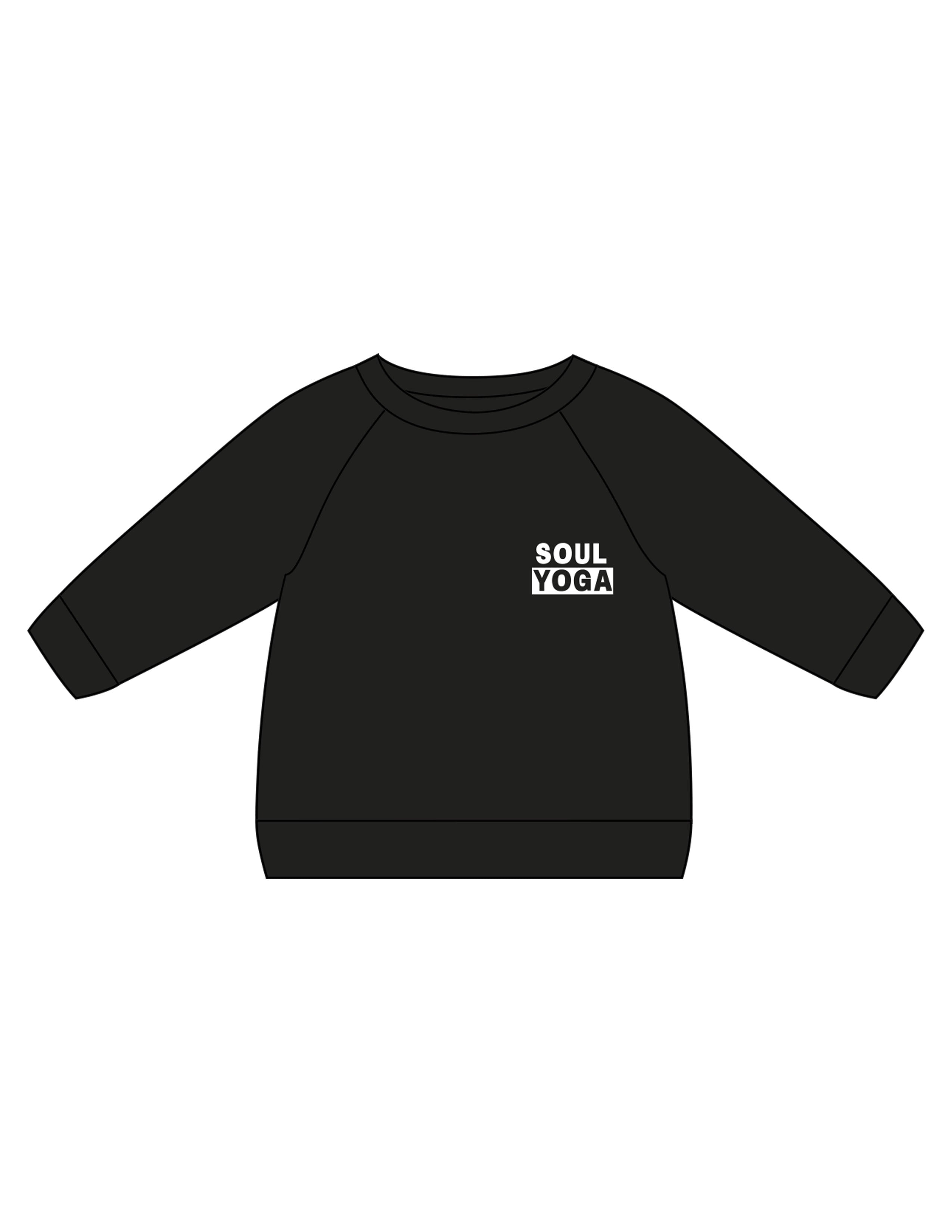 The Kids Crewneck - Black - SOUL YOGA - Left Chest Stacked - Printed - White