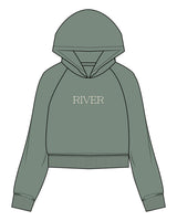 The Womens Lightweight Cropped Hoodie - Sage - R.M.W.I - Center Chest - Printed - Cream