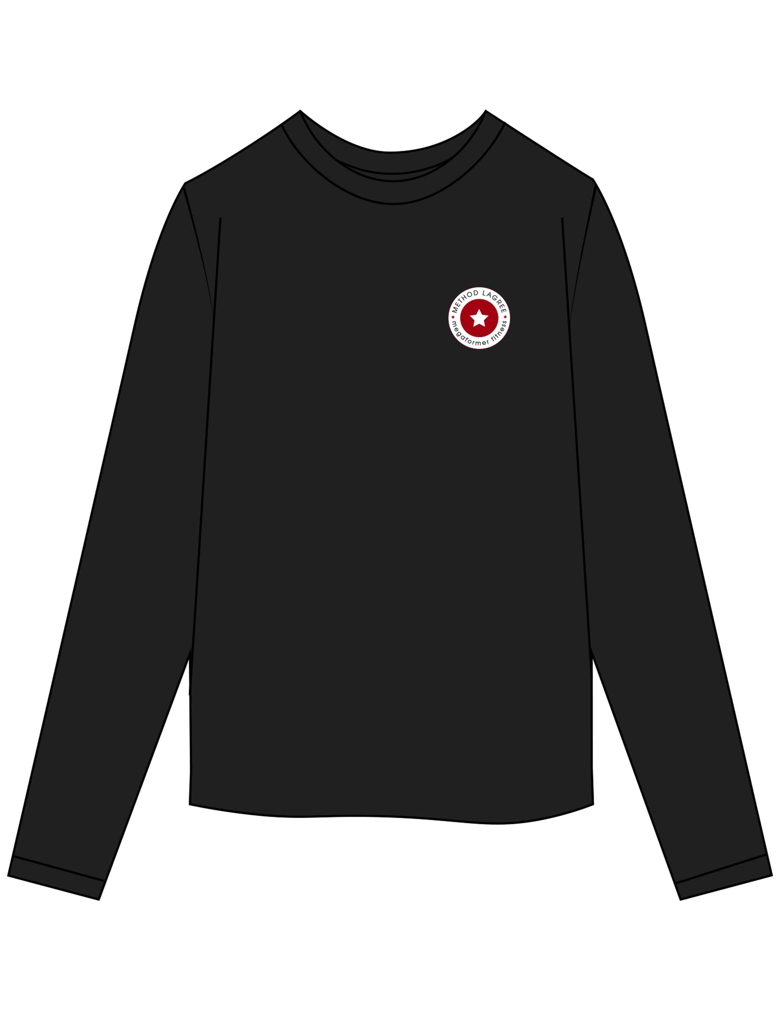 The Womens Long Sleeve - Black - Method Lagree - Left Chest Round & Center Back - Printed - Full Color
