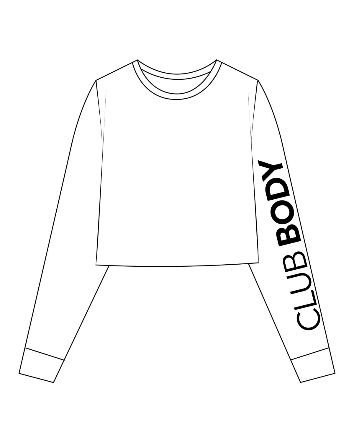 The Crop Long Sleeve - White - Club Body - Left Sleeve - Printed - Black