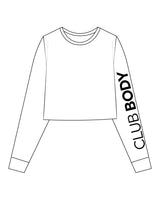 The Crop Long Sleeve - White - Club Body - Left Sleeve - Printed - Black
