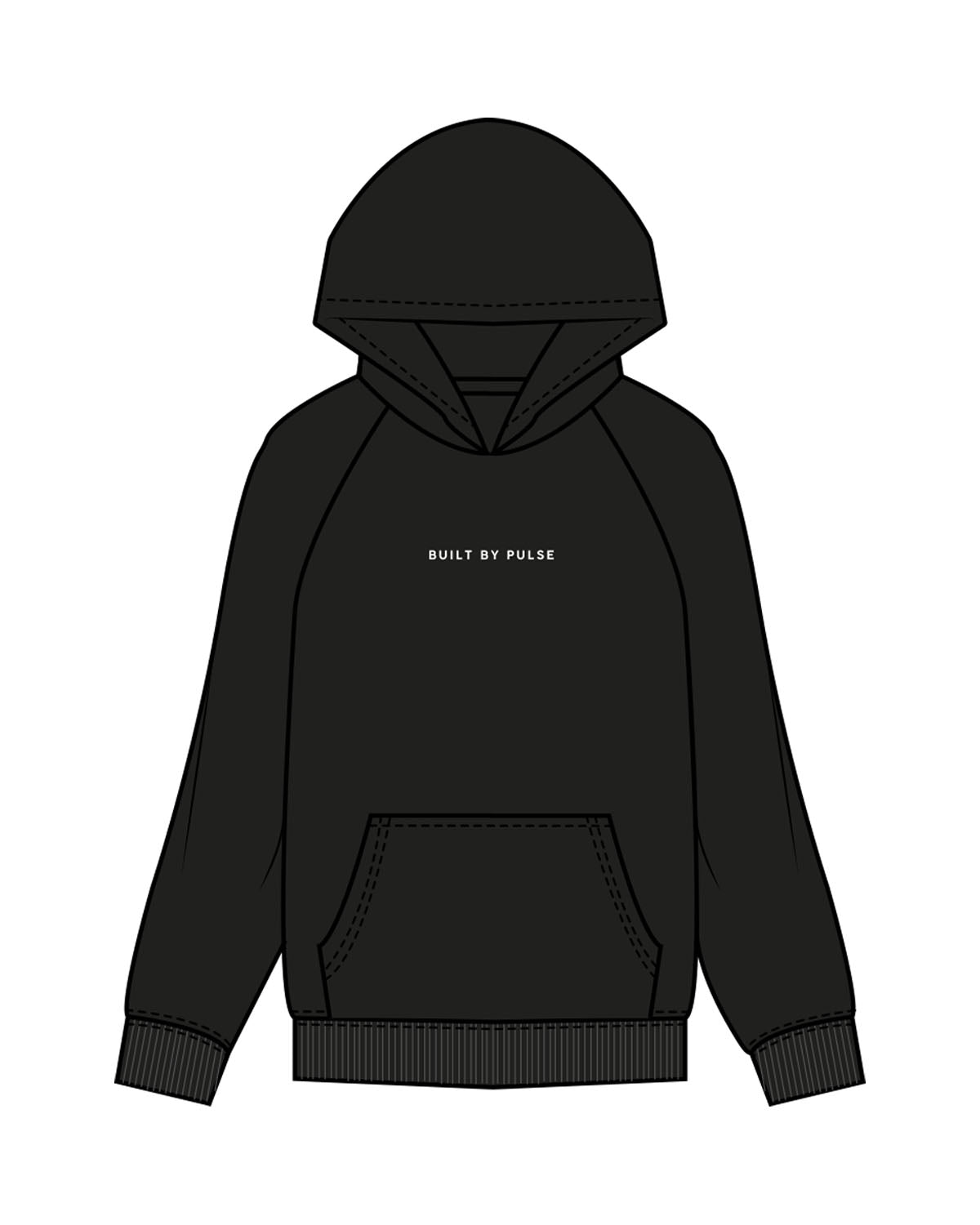 The Womens Hoodie - Black - Pulse 712 - Center Chest - Back Center Stacked - Sioux Center - Printed - White