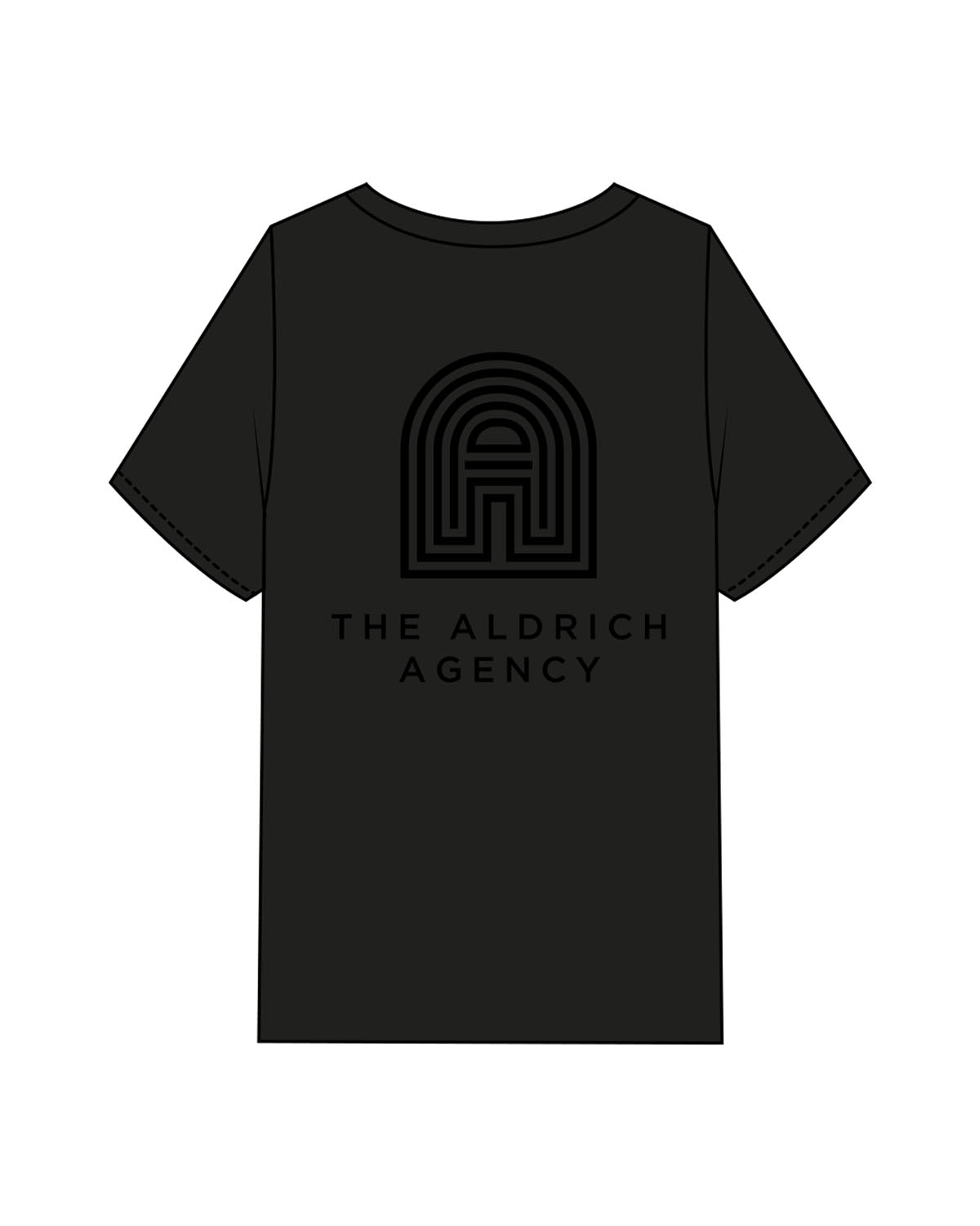 The Mens Heavyweight Tee - Black - Aldrich Agency - Center Chest Stacked & Center Back Stacked - Printed -Tone on Tone