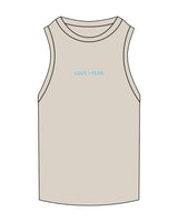 The Ribbed Crop Tank - Bone - Love > Fear - Center Chest - Embroidered - Tiffany Blue