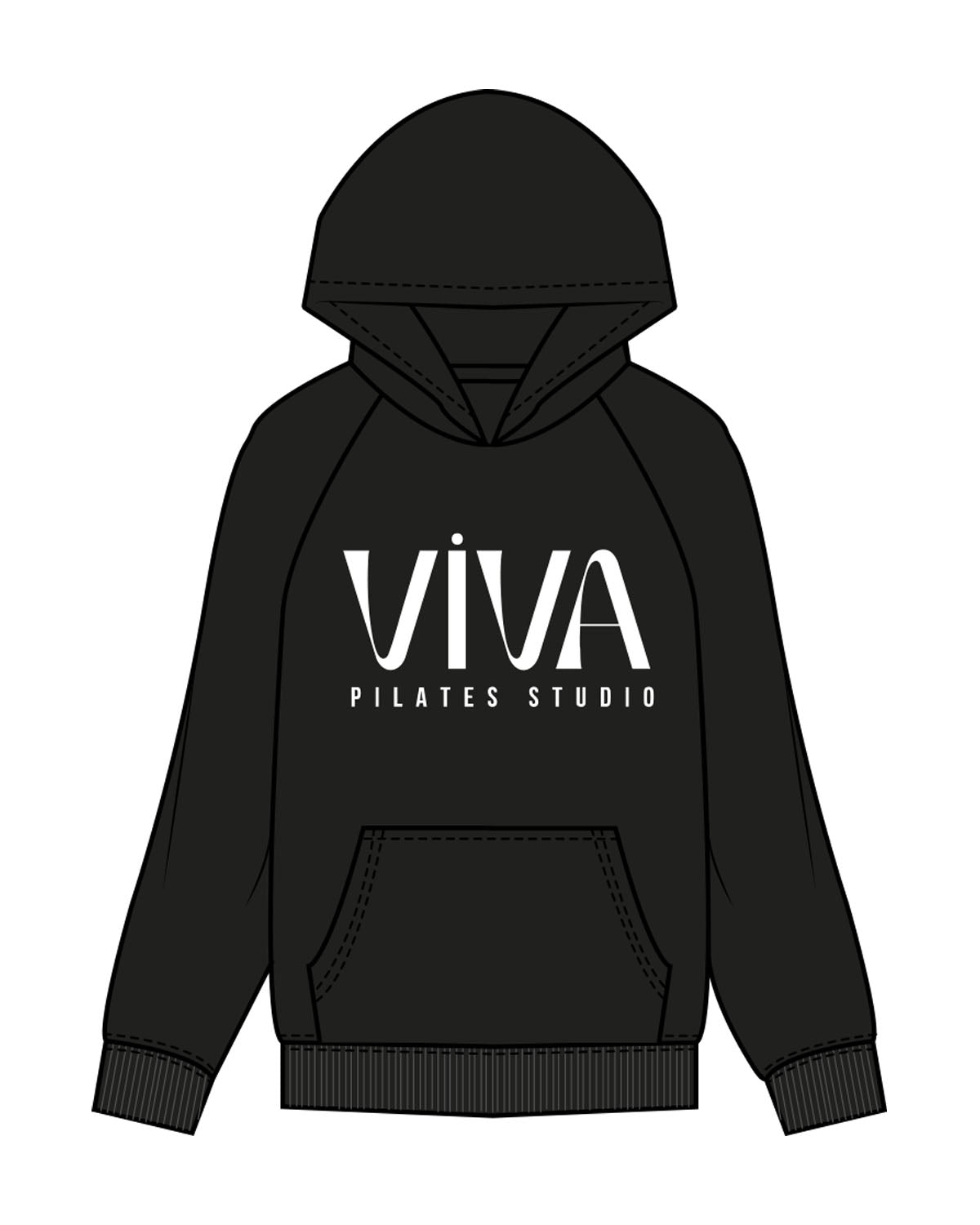 The Mens Hoodie - Black - Viva Pilates - Center Chest Stacked - Printed - White