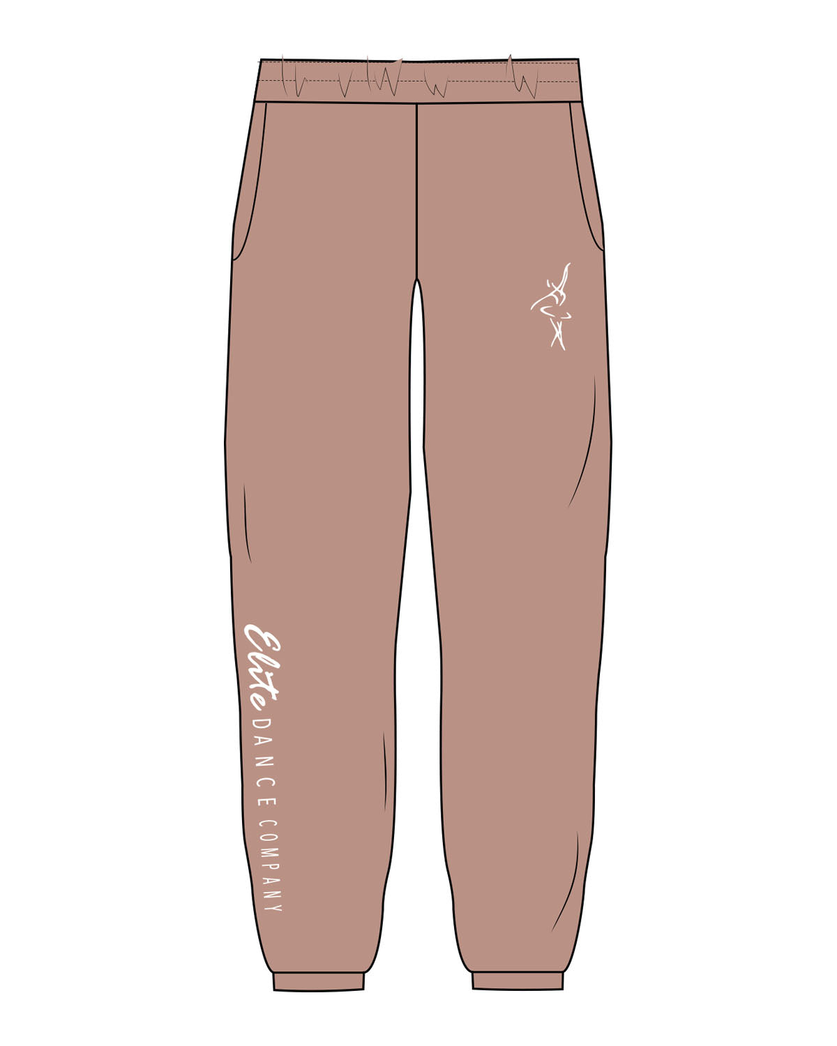 The Womens Sweatpants - Clay - Elite Dance Academy - Left & Right Leg - Printed - White