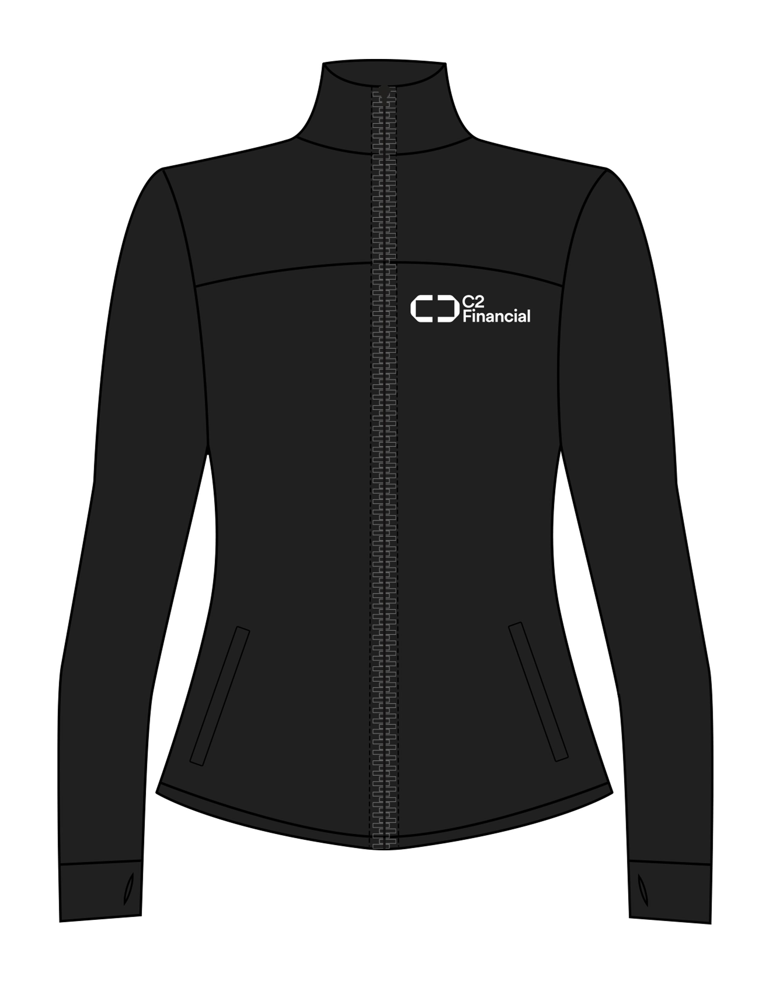 The Womens Zip Jacket - Black - C2 Financial - Left Chest Stacked - Printed - White
