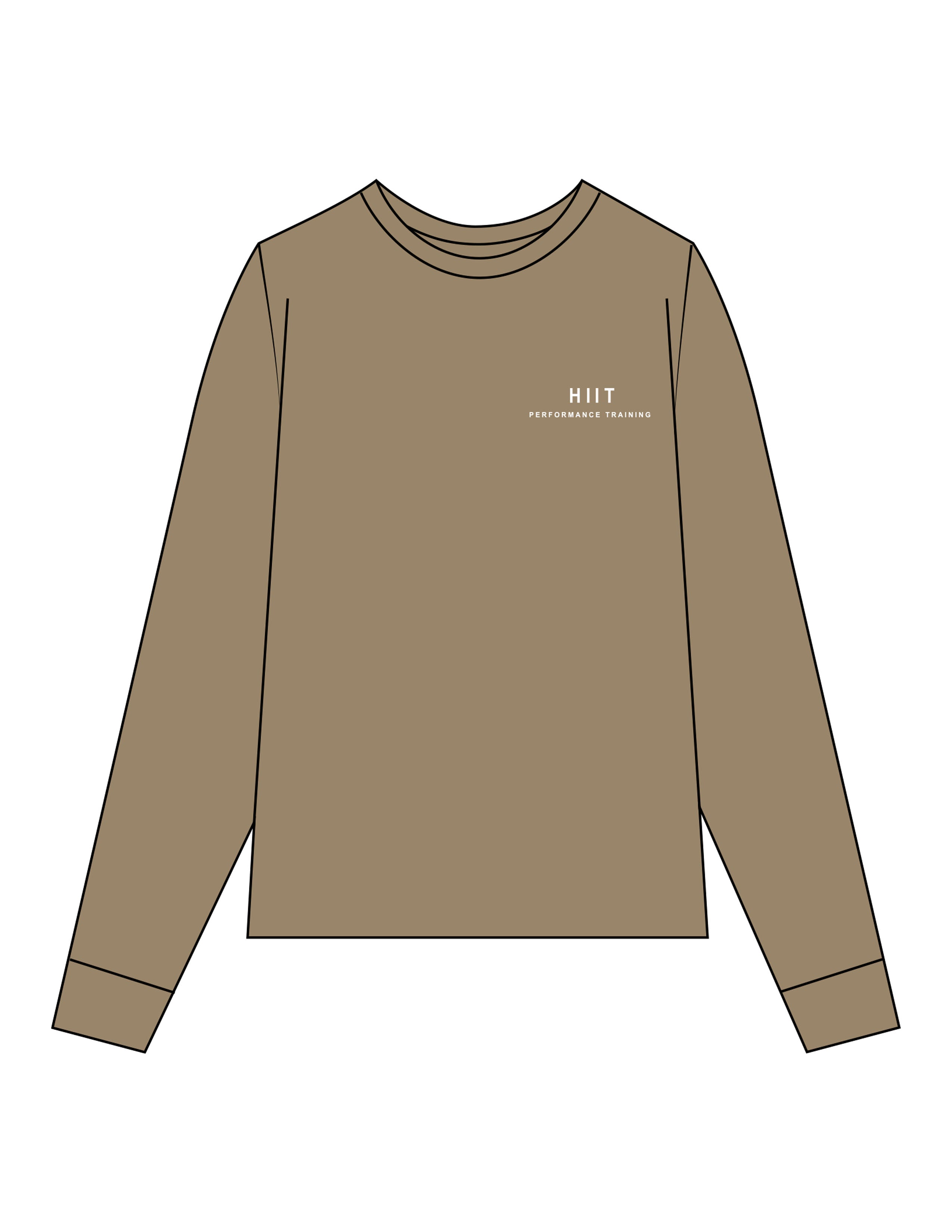 The Mens Long Sleeve - Sand - HIIT Performance - Left Chest Stacked & Back Image - Printed - White