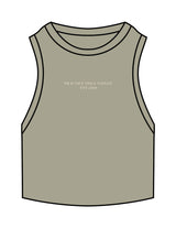 The Ribbed Crop Tank - Eucalyptus - Practice Yoga - Center Chest Stacked - Embroidered - Off White